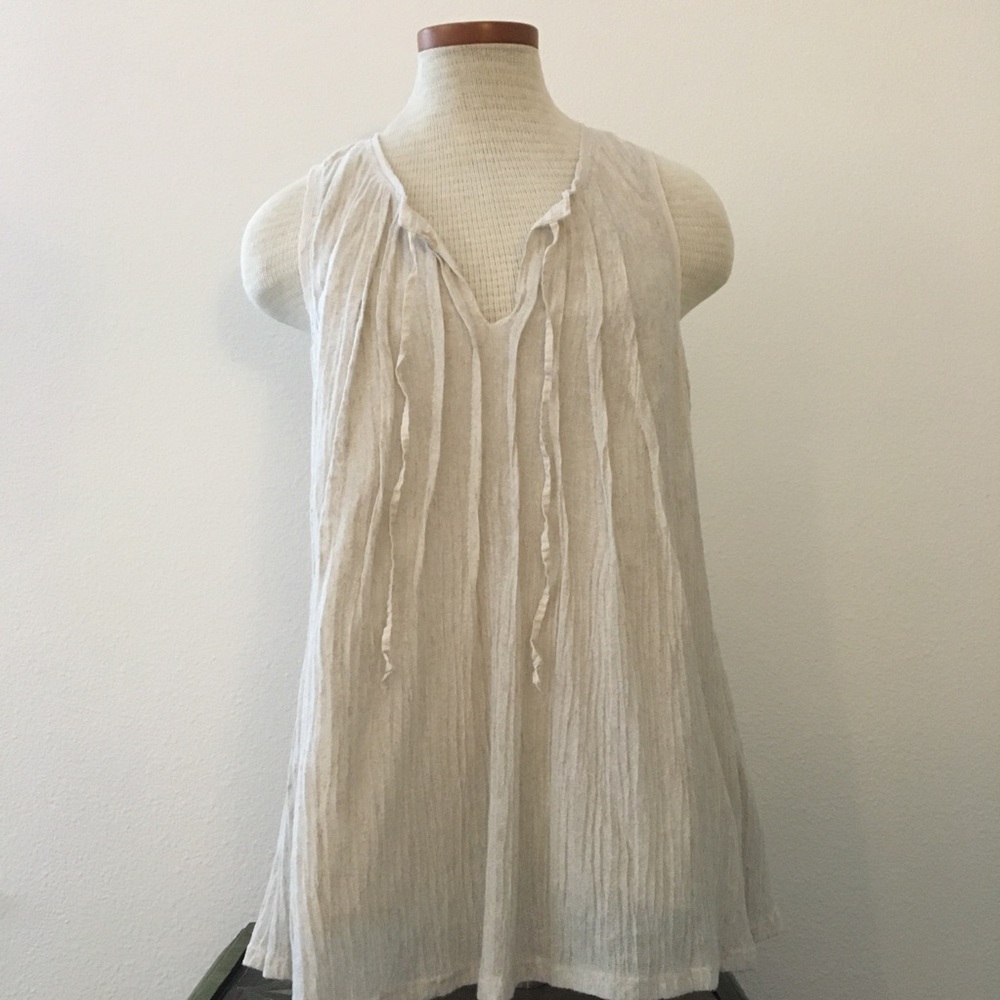 Anthropologie: Meadow Rue Cotton Beige Pleated Top